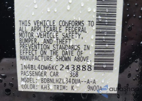 2019 Nissan Altima 2.5 Sv z USA, uszkodzony, nr VIN 1N4BL4DW6KC243888